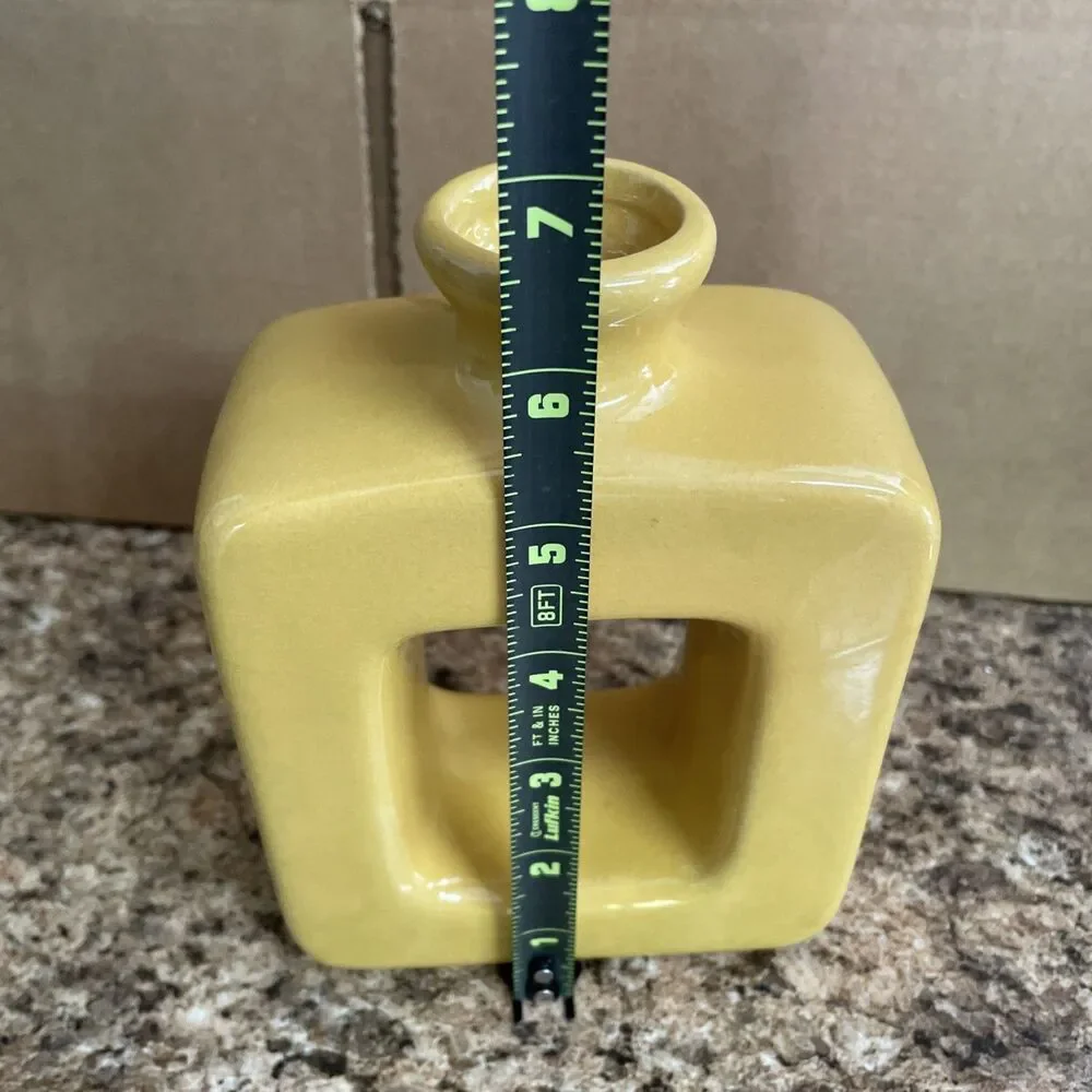 Yellow Ceramic Vase Square Rustic Home Decor Minimalist Nordic Boho